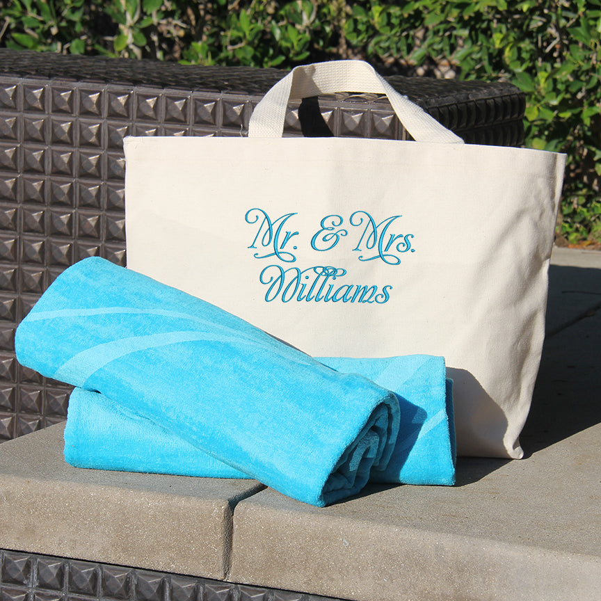 Mr. & Mrs. Personalized Beach Bag, Name Tote Honeymoon Gift